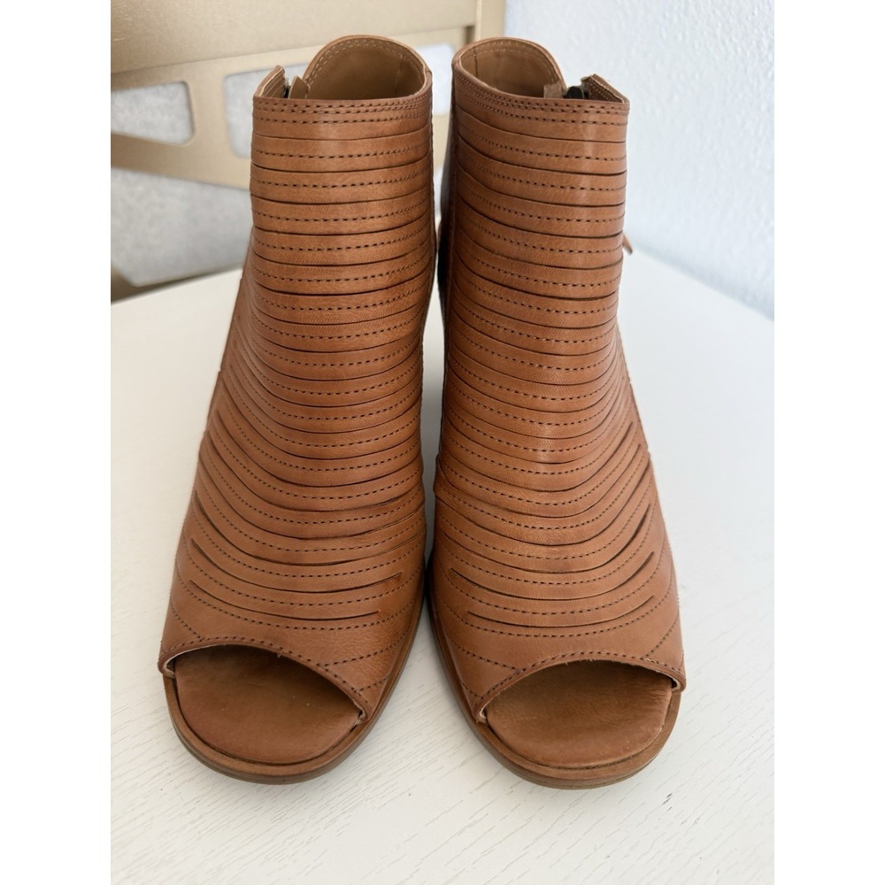 Paul Green Women's Cayanne Sandal Size 6 Tan Leather Peep Toe Heels Booties Shoe